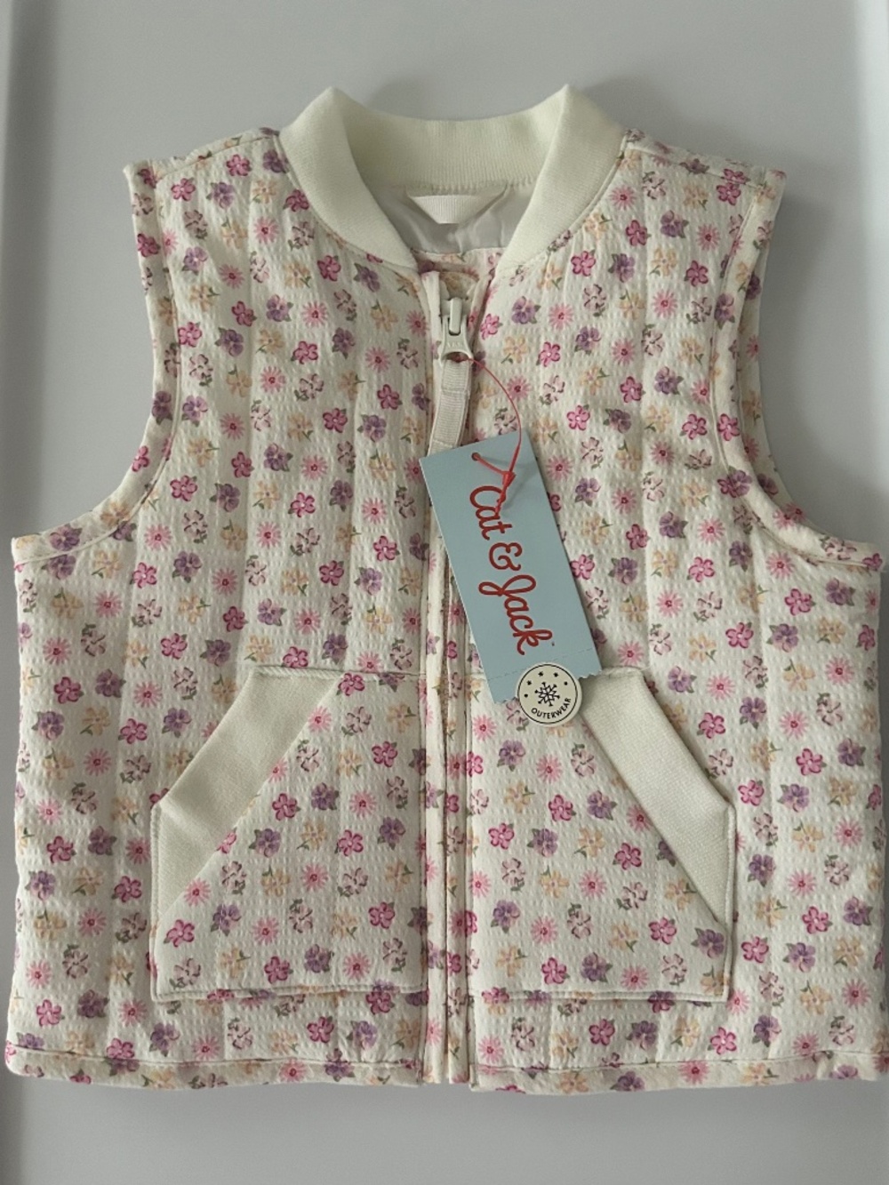Cat & Jack Floral Quilted Puffer Vest Baby Girl 12 Months NWT